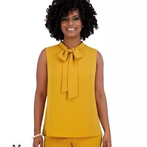 Elegant Mustard Sleeveless Bow Top
